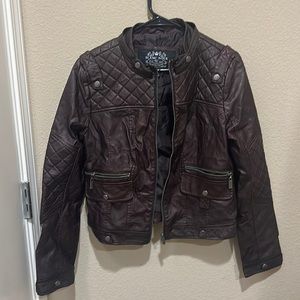 Faux leather jacket in dark burgundy.